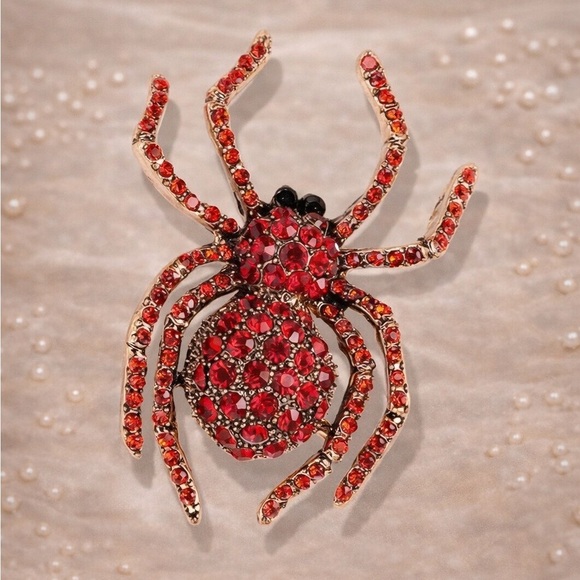 Anthropologie Jewelry - Gothic Spider Brooch with Red Crystals